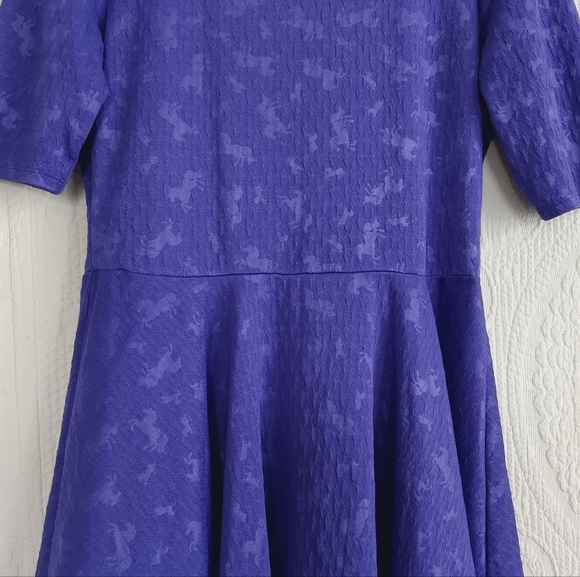 LuLaRoe Purple Unicorn Fit N Flare Midi Dress Stretchy Textured Fantasy Colorful - Picture 4 of 13